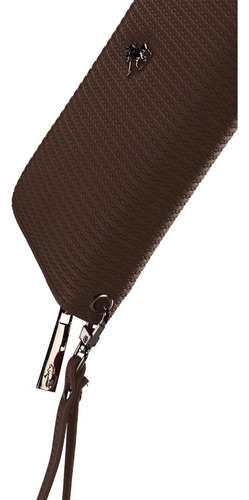 Cartera Hpc Polo Logo Metálico Color Plateado Diseño De La Tela Liso