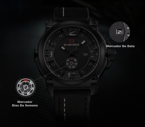 Relógio Naviforce Masculino Militar Esportivo Pulseira Couro