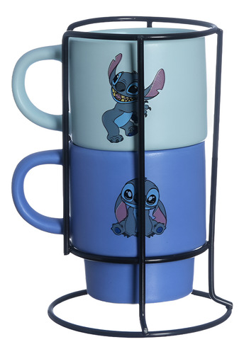 Kit Xícara Empilhável Stitch Disney Café Chá Zona Criativa Cor Azul Lilo e Stitch