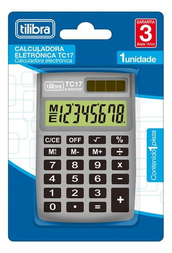 Calculadora Tilibra Tc17 Cinza 8 Dígitos De Bolso 304719