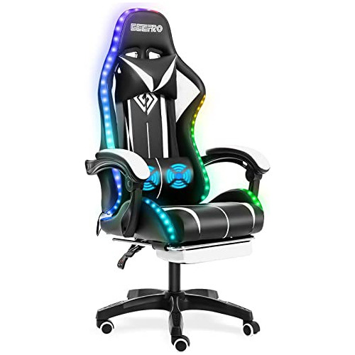 Geepro Gaming Chair Masaje Con Luces Led Rgb, Reposapies E
