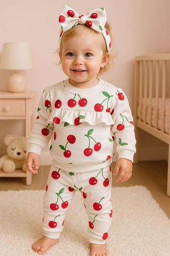 Conjuntos Beba | Invierno Plush Bifaz | Varios Modelos . Cereza Blanco 3-6 M