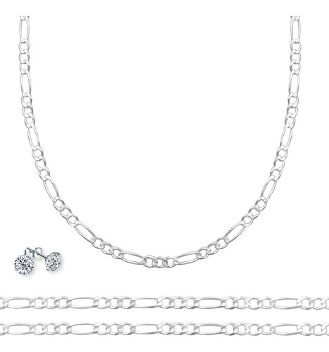 Cadena Figaro 3x1 Plata Ley 925 Collar | 50cm - 2.5mm Unisex Color Plateado