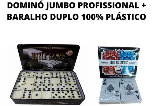 Kit Baralho Duplo Plástico Naipe Grande + Dominó Jumbo Preto