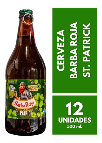 Imagen 1 de 10 de Cerveza Barba Roja Verde San Patricio Pack X 12 X 500ml.