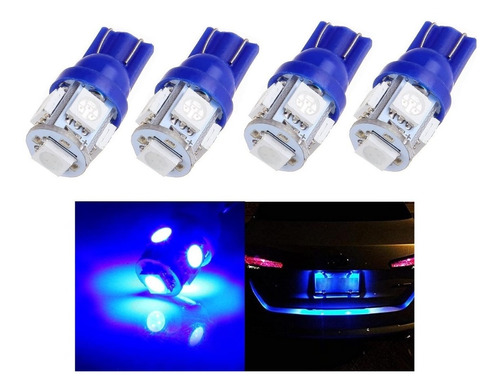 Pack De 4 Lámparas T10  Con 5 Led Smd 5050 Azules