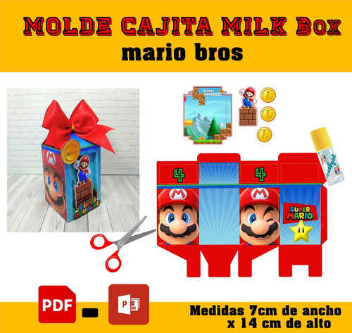 Kit Imprimible Molde Cajita Milk Box Mario Bros,,,,