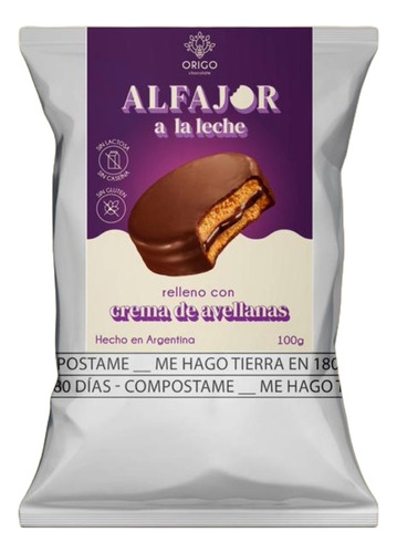 Alfajor Sin Gluten De Crema De Avellanas Chocolate Apto Aplv