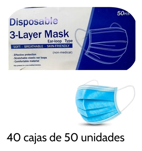 Mascarillas Desechables De 50 Unidades / 40 Cajas (celeste)