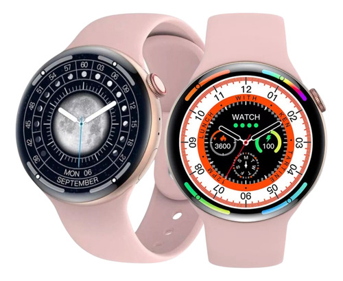 Relógio Smartwatch Redondo Feminino E Masculino W28 Pro Caixa Rosa Pulseira Rosa Bisel Digital