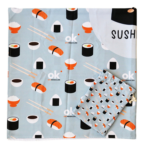 Imagen 5 de 8 de Lona Playera Lona Picnic Con Bolsa 140x140 Sushi Time