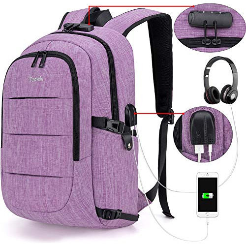 Mochila Antirrobo Purpura 15.6 Inch Con Puerto De Carga Usb