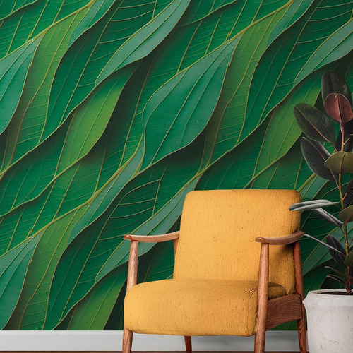 Adhesivo de pared con forma de hojas, tonos de verde, efecto ondulado, 15 m