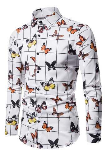 Nueva Camisa Estampada Para Hombre, Cuello De Manga Larga, C