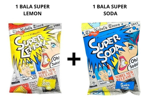 Kit 1 Bala Super Lemon E 1 Bala Super Soda 84gr Nobel Azeda