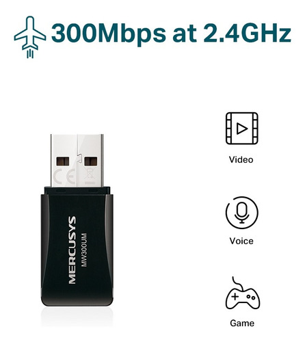 Tarjeta De Red Usb Inalambrica 300 Mbps Mercusys, Mw300um