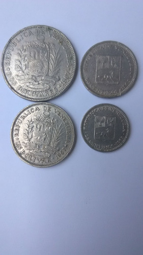 Imagen 2 de 4 de Monedas 2, 1, 0.5 Y 0.25 Bolívares Años 1965-1967.