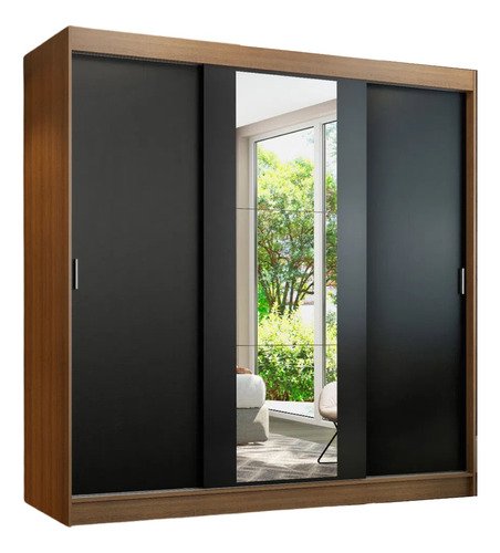 Ropero Madesa Reno 1095H91E color rustic/negro de mdp con 3 puertas  corredizas