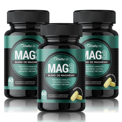 Suplemento em comprimidos Daily Life  Mastigáveis Mag3 magnésio Mag3 sabor  maracujá mastigável em pote de 60mL 60 un  pacote x 3 u
