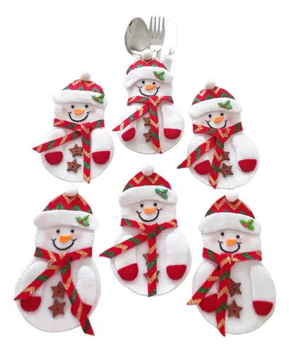 6 Portacubiertos O Cubiertos Navideños De Muñeco De Nieve