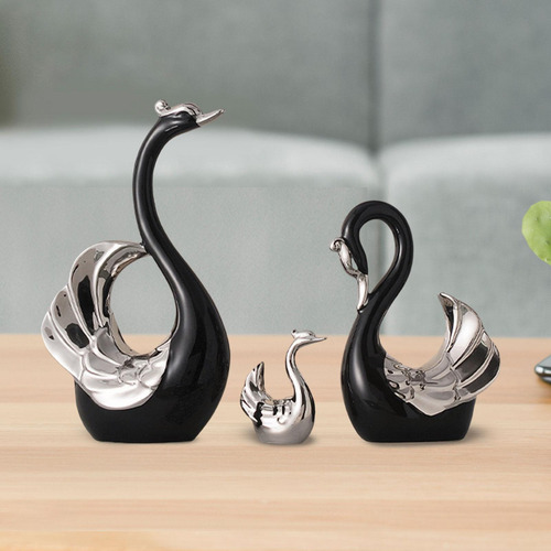Figurita De Cisne De 3 Uds, Adorno De Negro Plata