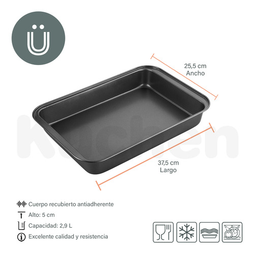 Imagen 2 de 9 de Asadera Rectangular Antiadherente Horno 37x25 Cm