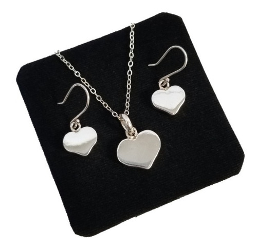 Set Pack Aretes Collar Corazones Joya Mujer En Plata