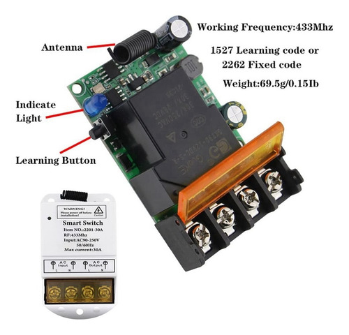 Interruptor Remoto Inalámbrico 433 Mhz Ac 110 V/120 V/220 V/