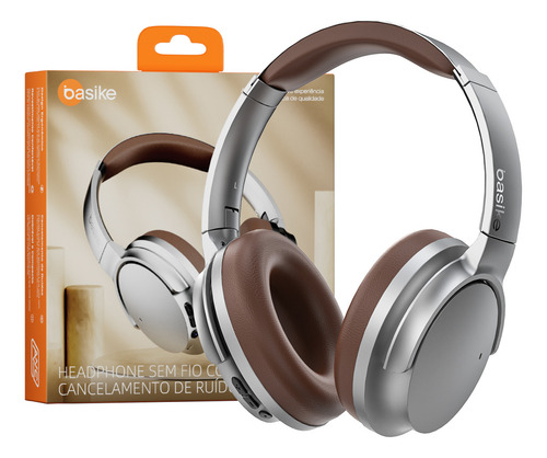 Basike Fone de Ouvido Over-Ear Sem Fio com ANC Ativo 80H Bateria Áudio HD Graves Intensos Espuma com Memória Perfeito para Viagens e Home Office (Prata)