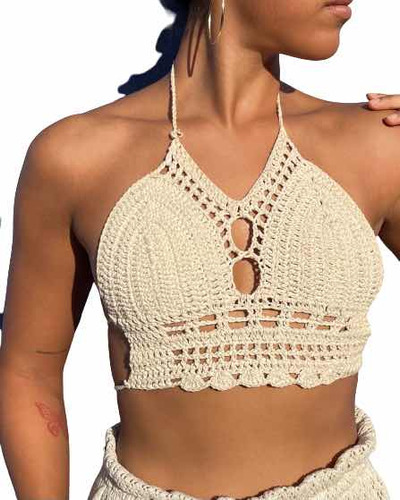 Blusa Crop Top Playa De Macramé