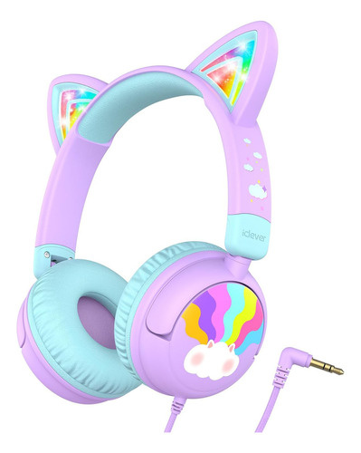 Audifonos Iclever Kids Plegables En For A De Orejas De Gato Color Púrpura