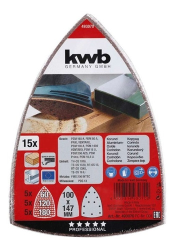 Pack 15 Lijas Triangulo 100x147mm Kwb