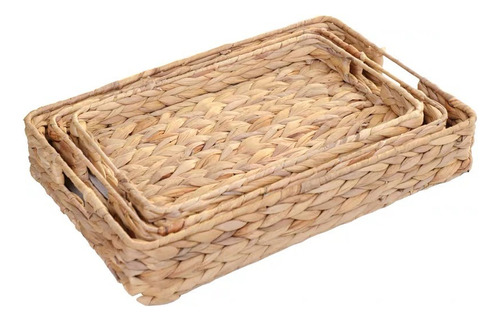 Set De 3 Canasto Organizador Deco Adorno Fibras Naturales