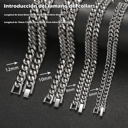 Collar Unisex Miami Cubano Cadena Pulido Acero Inox Plateado 6mm-60cm