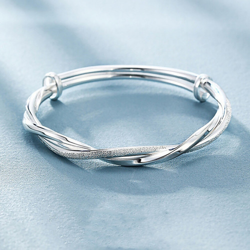 Imagen 2 de 7 de Pulsera Mujer Ajustable Chapa Plata Trenzada Brazalete Charm