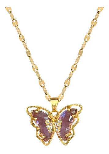 Collar Mariposa Cristal - Acero Inoxidable Bañado En Oro 18k