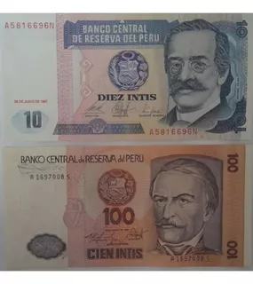 2 Billetes De 10 Intis Y 100 Intis Banco Central De Perú