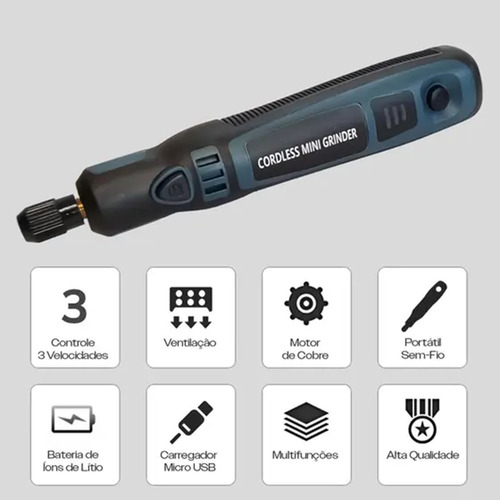 Micro Retífica Usb Com 15 Acessórios Mini Lixadeira