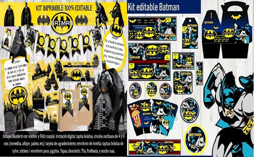 Kit Imprimible Batman Candy Editable Invitaciones Banderines