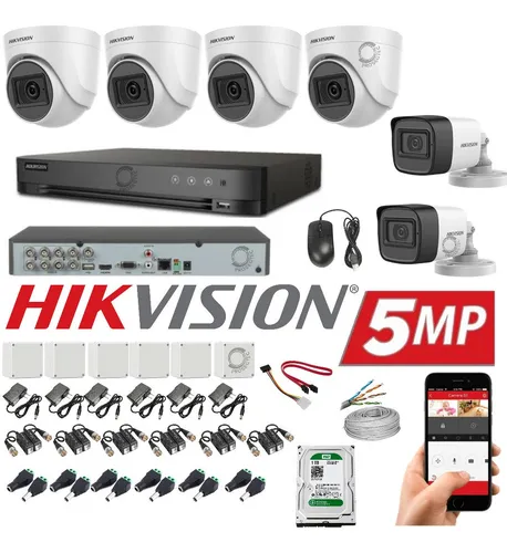 Kit Camaras De Seguridad Hikvision 5 Mpx-dvr 8ch+6 Cam+disco