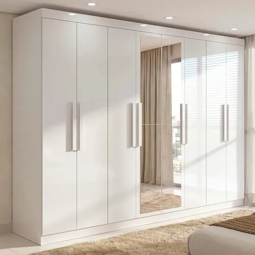 Guarda-roupa Casal Easy Slim 8 Portas Com Espelho Branco