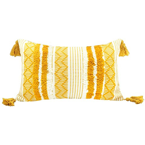 Fundas Decorativas De Almohadas Lumbar Boho, Amarillo Y...