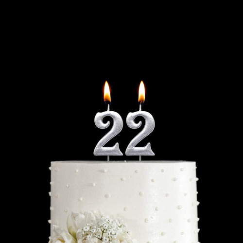 Vela Plateada Con Número 22 De Cumpleaños, Número 22 Para De