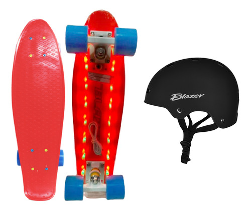 Patineta Base Led Tipo Penny Cruiser Diseño J5 + Casco