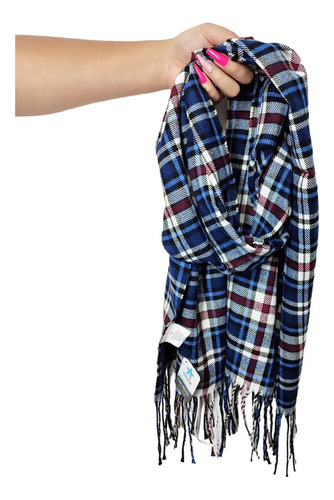 Cachecol Lenço Inverno Frio Echarpe Moda Xadrez Poliéster* Cor Azul Tamanho Un