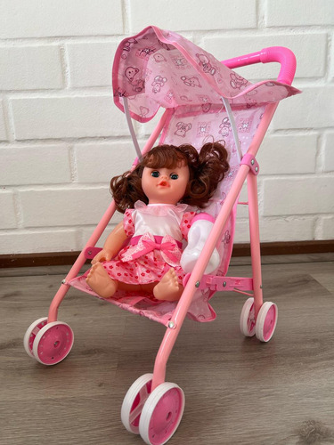 Coche Metalico De Juguete Con Muñeca Incluida Paseo Simple