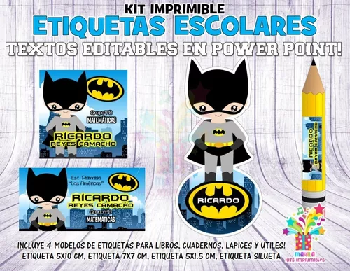 Kit Imprimible Etiquetas Escolares Batman Clipart S19