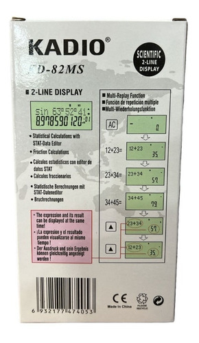 Imagen 9 de 10 de Calculadora Cientíica Kadio Kd-82ms 240 Funciones A Pilas