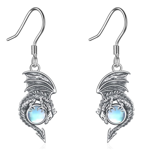 Pendientes De Plata Esterlina China Crmad Dragon Moonstone