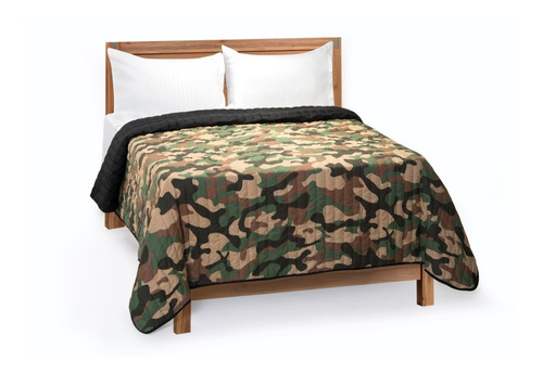 Cover Cubrecama Estampado Militar 2 1/2 Pz Verano Reversible